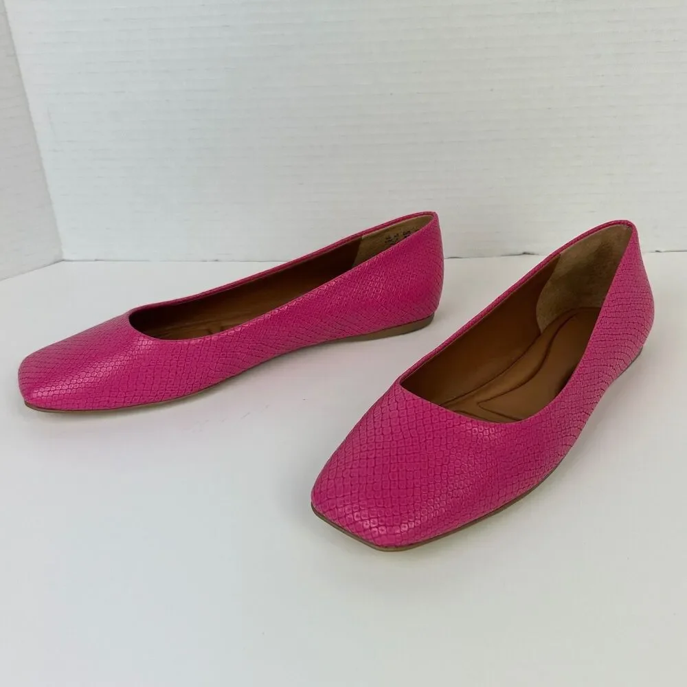 Franco Sarto Flexa Amaya Ballet Flats Hot Pink Embossed Square Toe Shoe NWOT 6.5